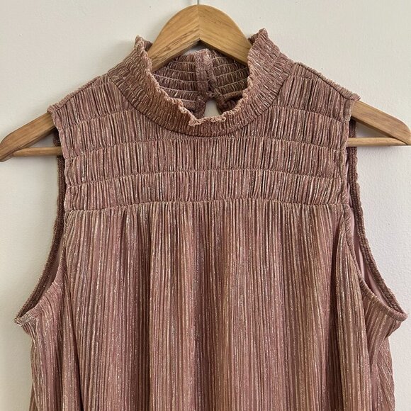 Women's Nine West Mauve Pink and Gold Mockneck Shift Ribbed Dress - Small - Picture 5 of 7